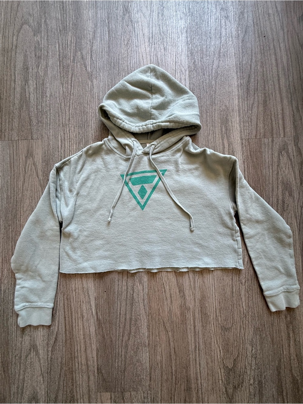 Cropped Hooded Sweatshirt in Light Sage with Green Graphic